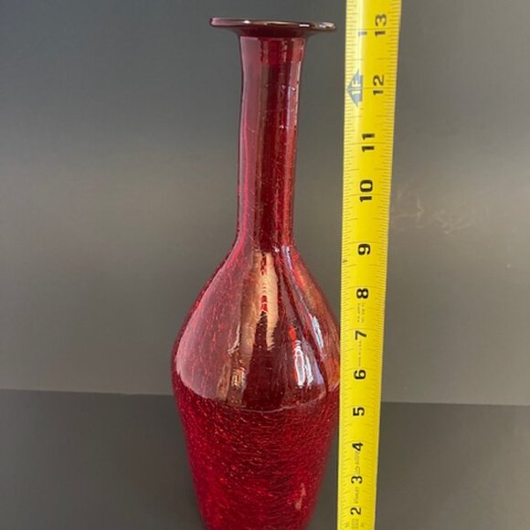 Red Crackle Art Glass Bud Vase – 13" Tall, Elegant Decorative Piece - Picture 2 of 5